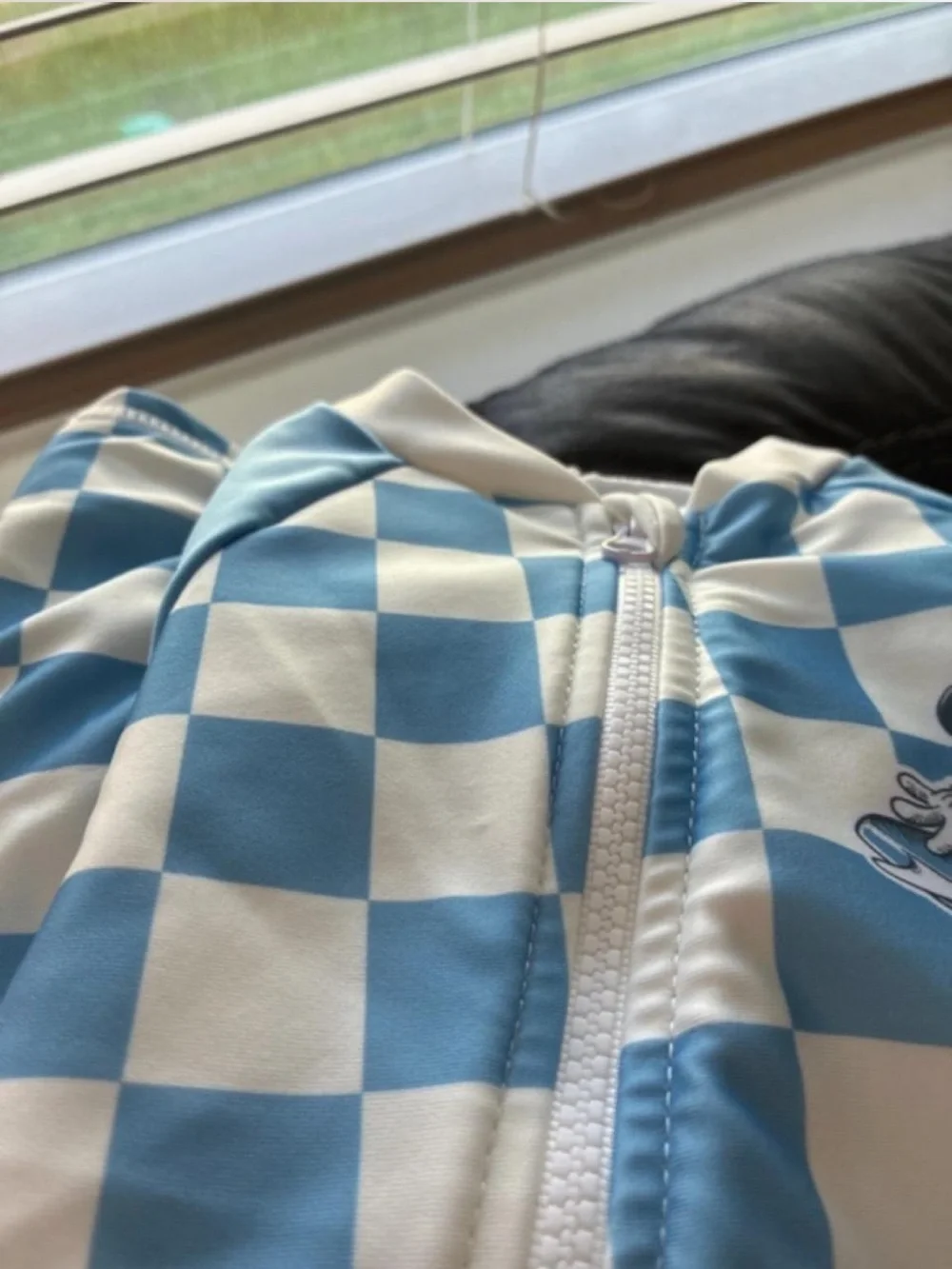 Disney Baby Blue & White Check Mickey Kids Rash Guard
